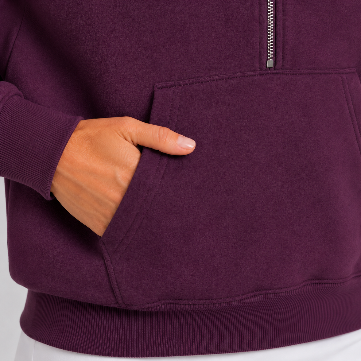 Women's Zip Cropped Hoodie - Mulberry