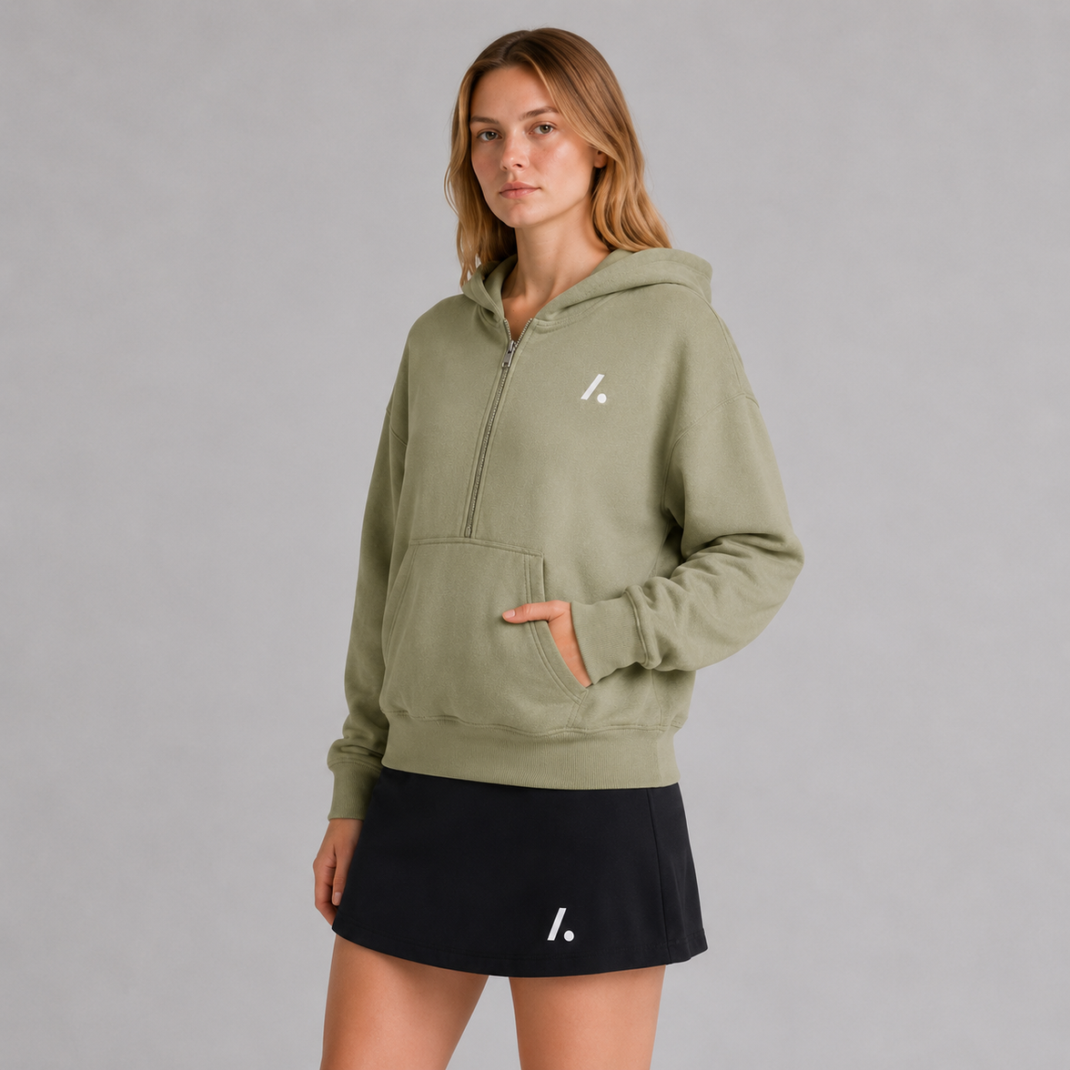 Women's Zip Cropped Hoodie - Green