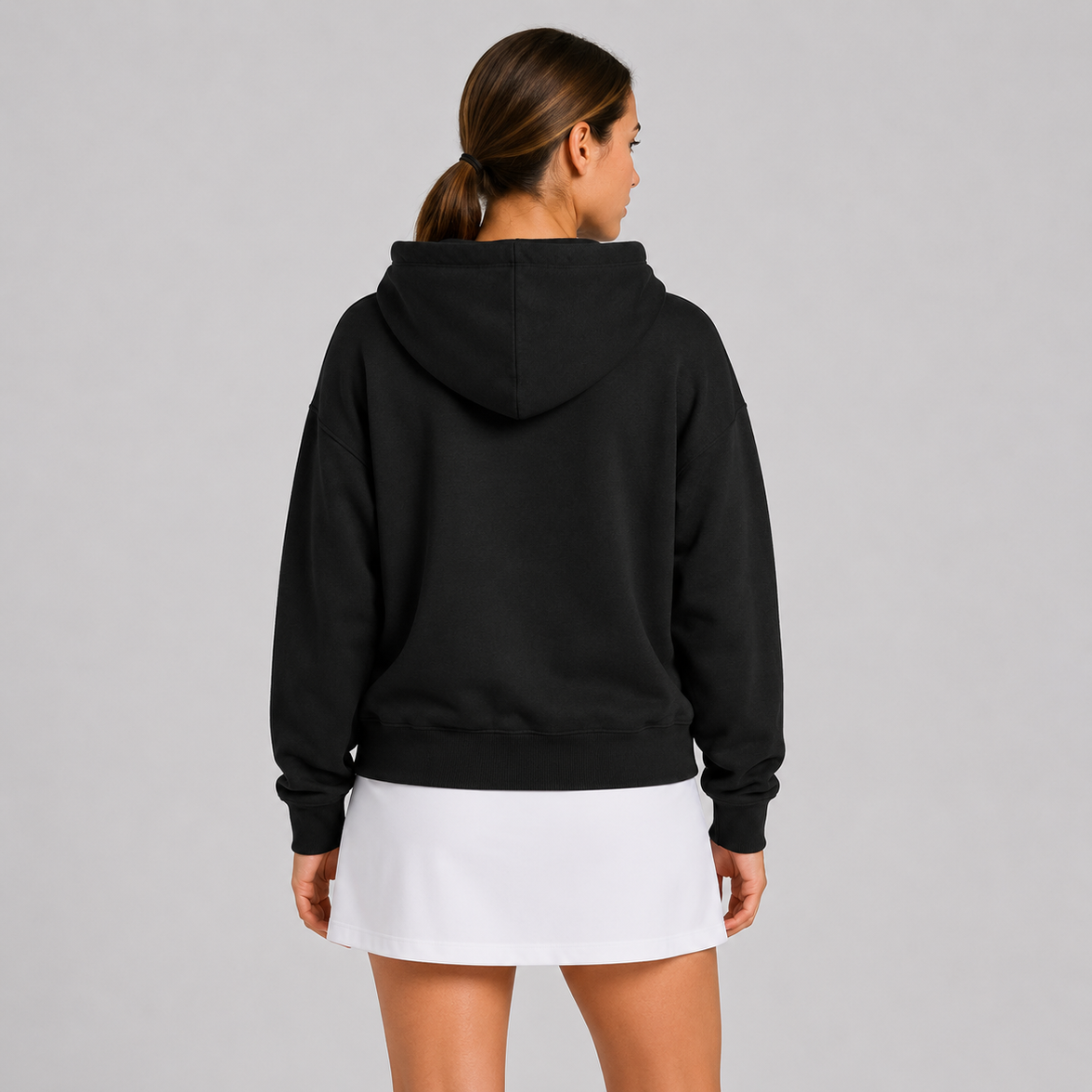 Women's Zip Cropped Hoodie - Black