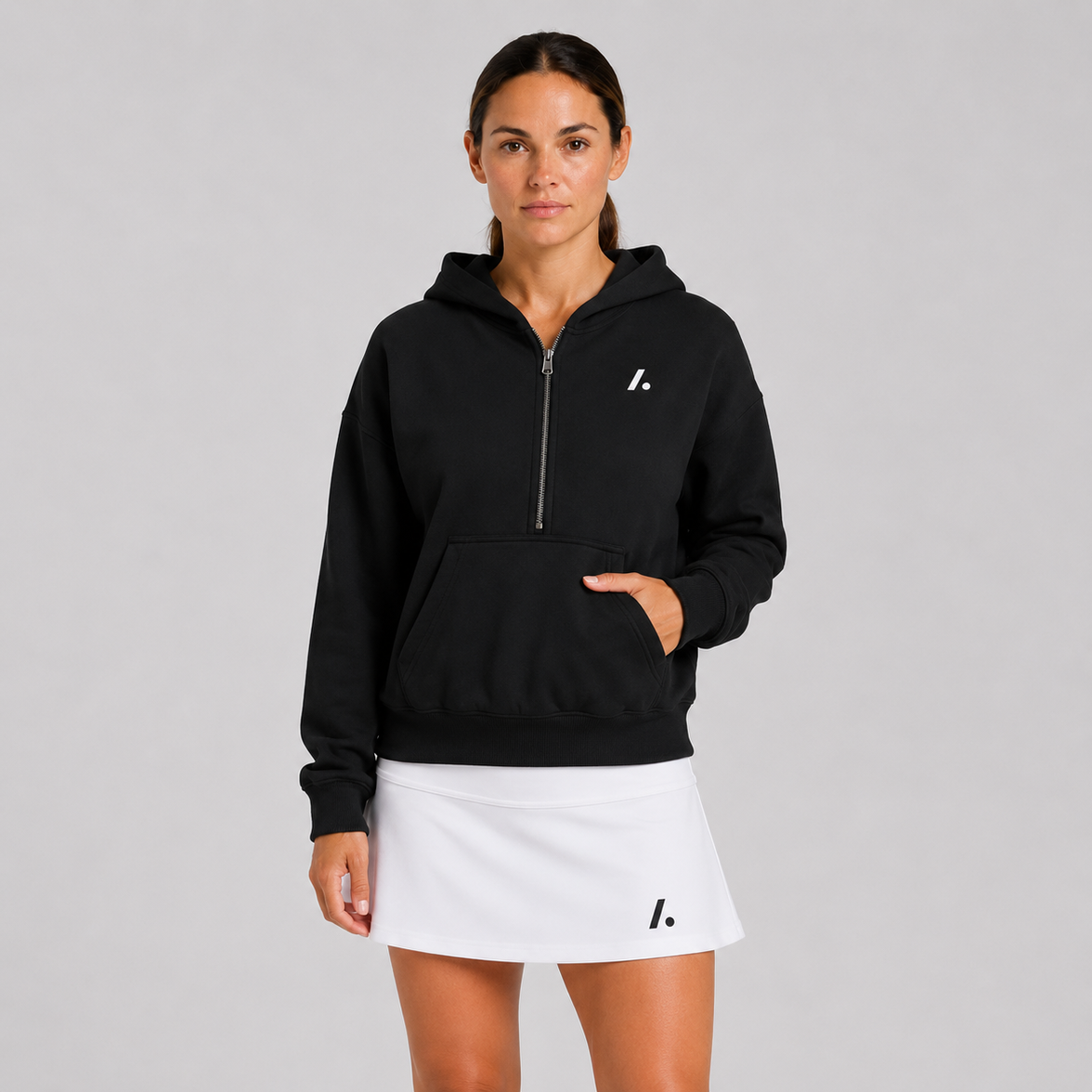 Women's Zip Cropped Hoodie - Black
