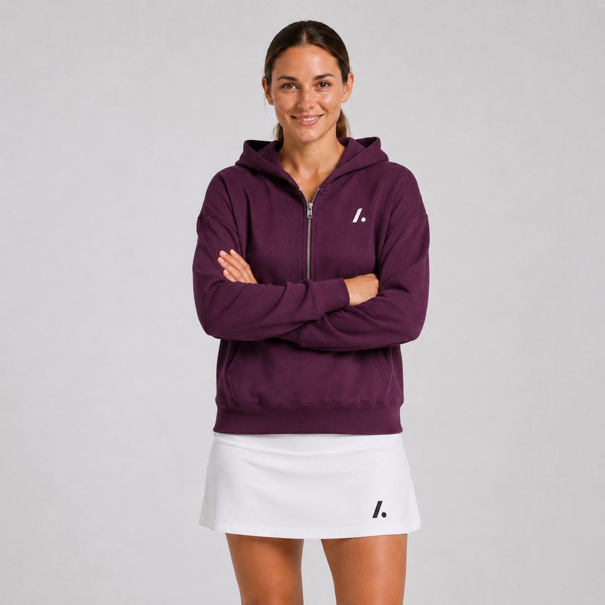 Women's Zip Cropped Hoodie - Mulberry