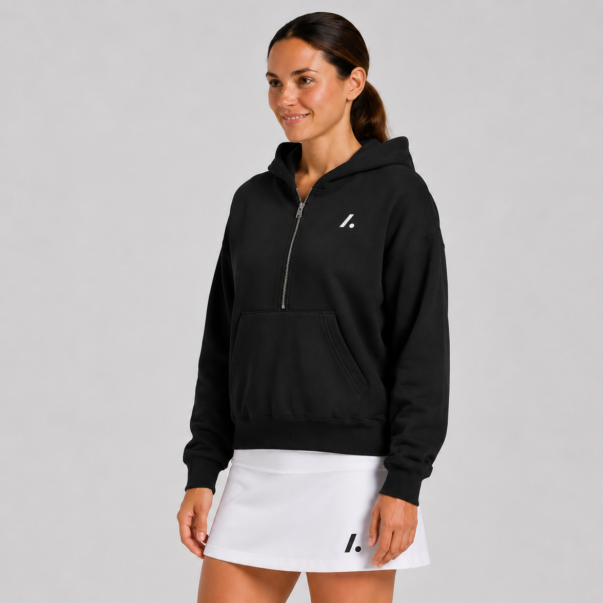 Women's Zip Cropped Hoodie - Black