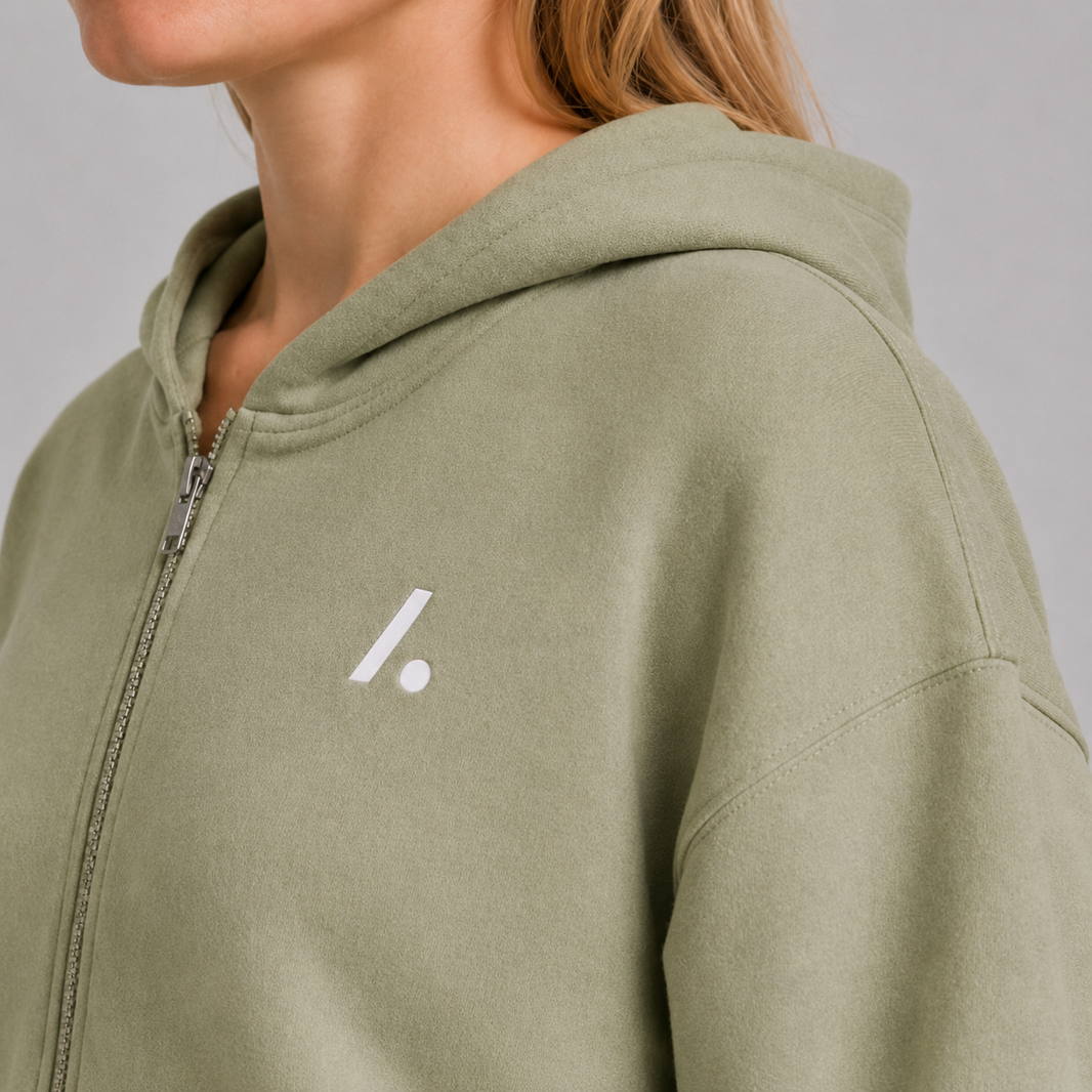Women's Zip Cropped Hoodie - Sage Green