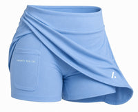 Twenty Ten Co. athletic skort in sky blue with built-in shorts and side pocket. Lightweight, quick-drying fabric.