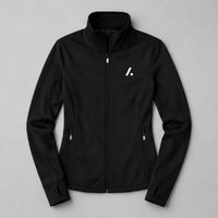TwentyTenCollective black athletic full-zip jacket with mock neck, thumbholes, and zippered pockets.