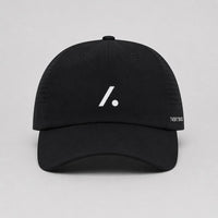 TwentyTenCollective black performance baseball cap with white logo and perforated sides for ventilation.