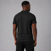 TwentyTenCollective men's black short sleeve polo shirt with ribbed collar and white embroidered logo on chest.