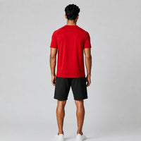 TwentyTenCollective men's red athletic t-shirt with raglan sleeves and crew neck, made from breathable fabric.