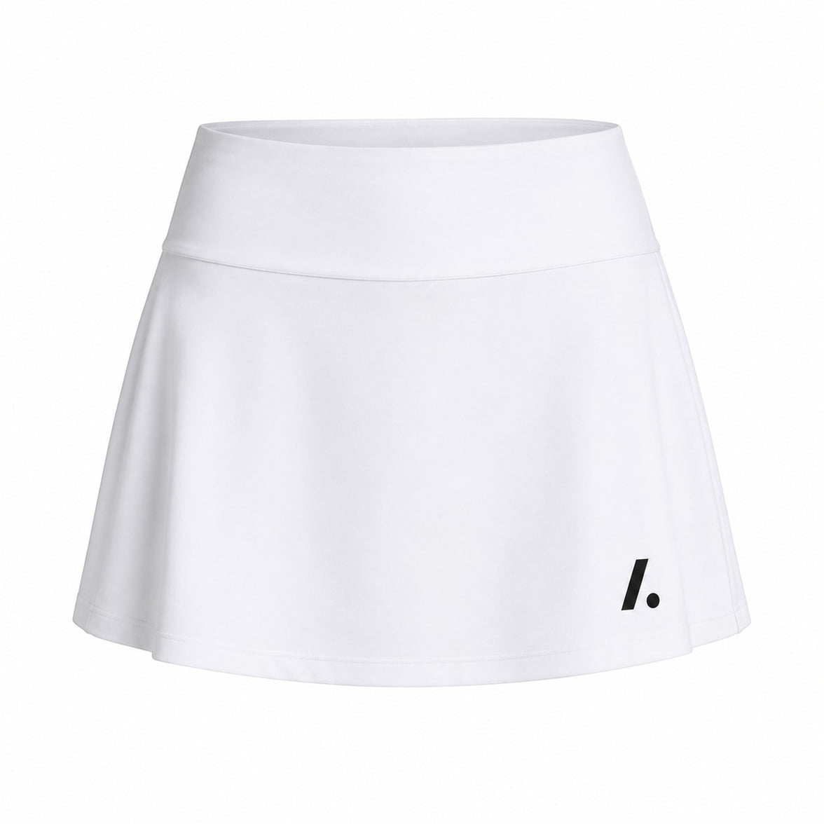 TwentyTenCollective white athletic tennis skirt with built-in shorts and A-line silhouette.