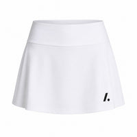 TwentyTenCollective white athletic tennis skirt with built-in shorts and A-line silhouette.