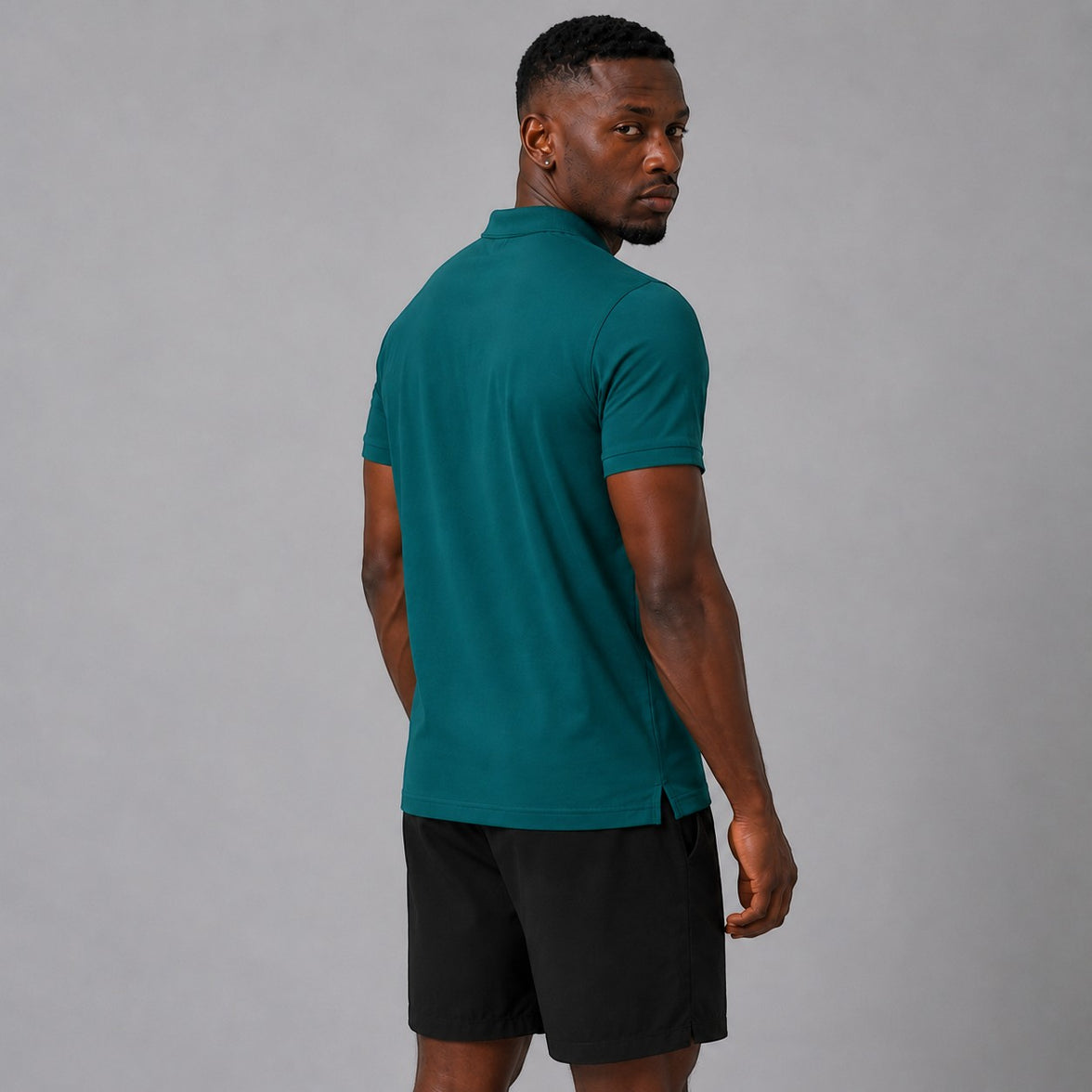 TwentyTenCollective men's deep teal cotton blend polo shirt with short sleeves and a tailored fit.
